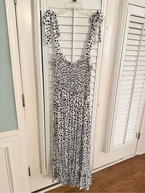 Pink Diamond Tie-Shoulder Black and White Dot Maxi Dress